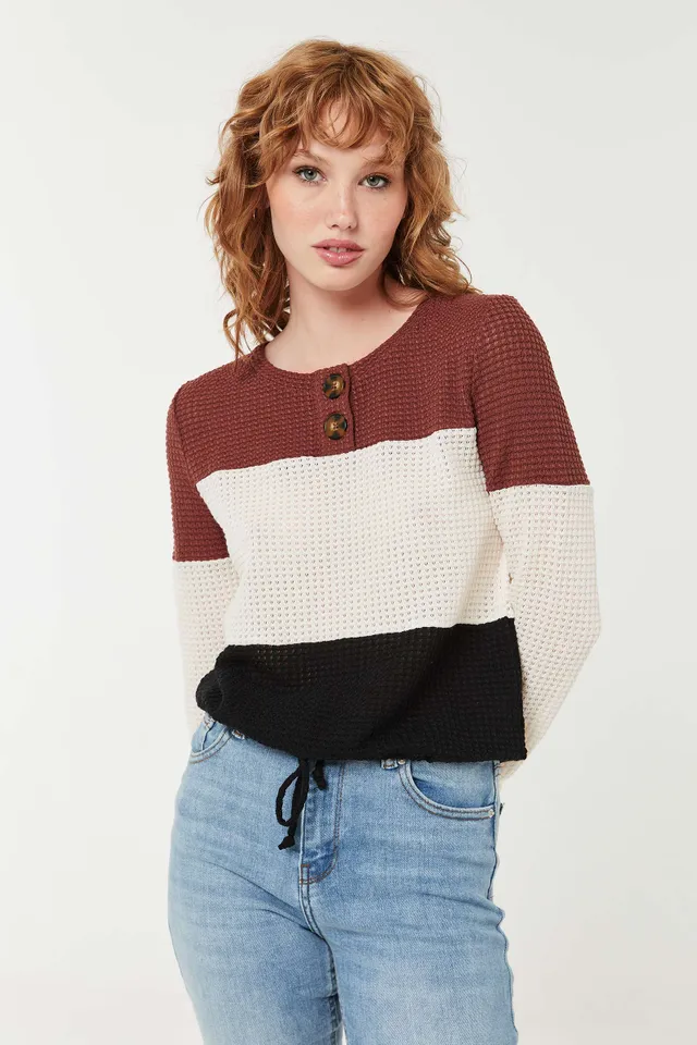 Ardene Waffle Knit Sweater With Drawstring