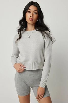 Ardene Short Raglan Crew Neck Sweater in Light Grey | Size | Polyester/Nylon