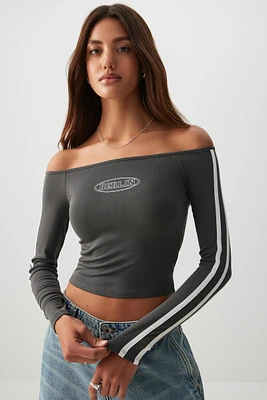 Ardene Off Shoulder Long Sleeve Top in Dark Grey | Size | Elastane/Viscose