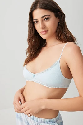 Ardene Everyday Lace Trim Seamless Rib Bralette in Light Blue | Size | Nylon/Elastane