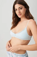 Ardene Everyday Lace Trim Seamless Rib Bralette in Light Blue | Size | Nylon/Elastane