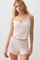 Ardene Super Soft Ruffle Hem PJ Shorts in Light | Size | Polyester/Spandex | Eco-Conscious