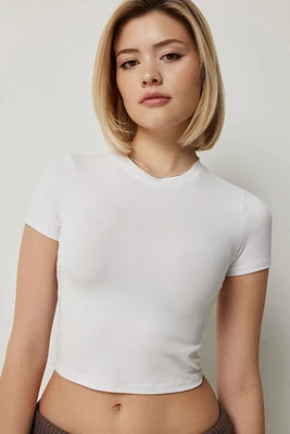 Ardene Ultra Crop Cap Sleeve T-Shirt in White | Size | Polyester/Elastane
