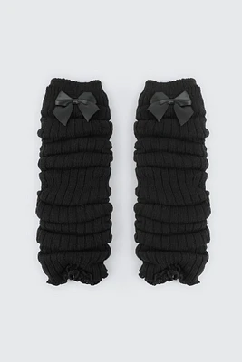 Ardene Ribbed Leg Warmers with Bow in Black | 100% Acrylic