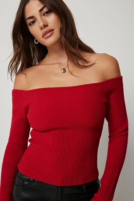Ardene Off Shoulder Shape Knit Sweater in | Size | Nylon/Elastane