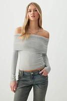 Ardene Off Shoulder Rib Sweater in Grey | Size | Polyamide/Viscose