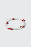 Ardene 2-Pack Beaded Cherry Anklets in Red