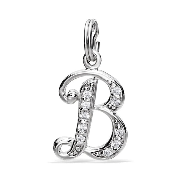 Cubic Zirconia Calligraphy Initial "B" Charm in Sterling Silver