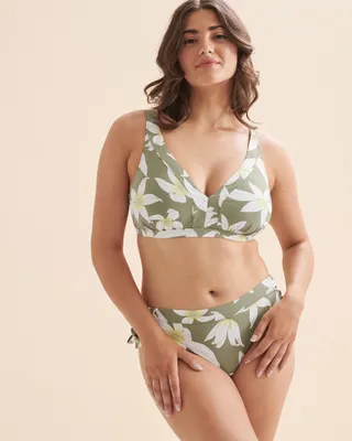 Green Floral D Cup Bralette Bikini Top