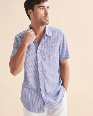 Chemise rayée manches courtes en lin