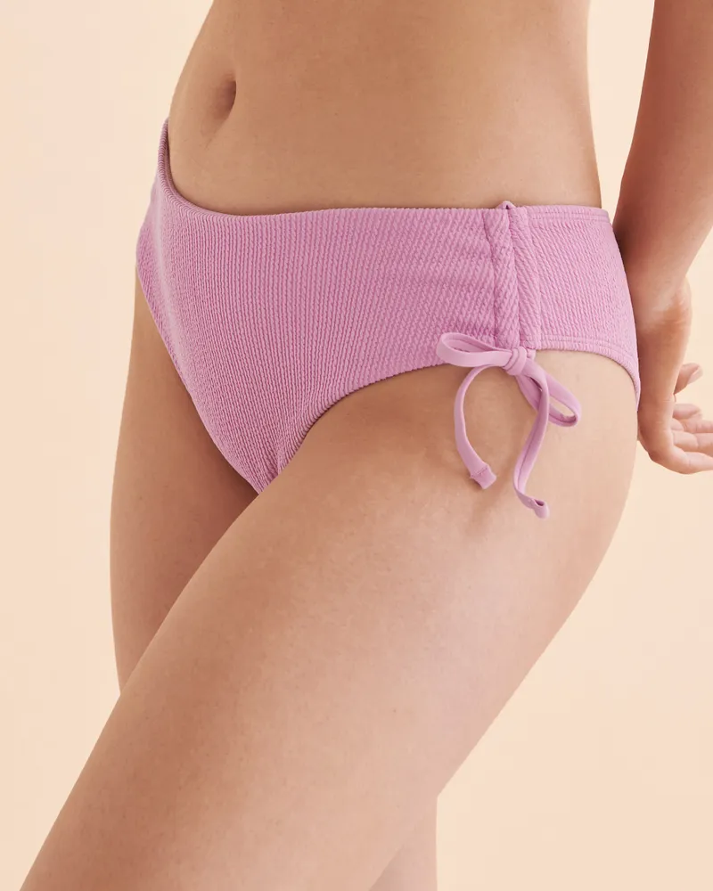 Textured Side Tie Cheeky Bikini Bottom