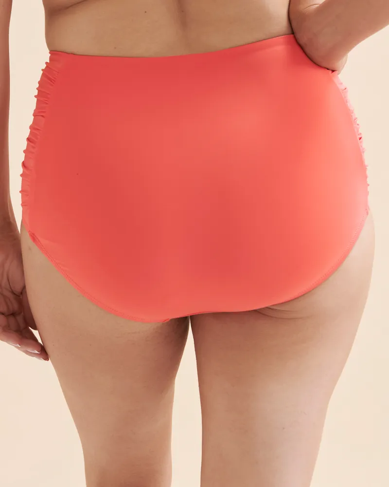 Solid Side Shirred High Waist Bikini Bottom