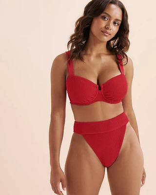 Textured Smocked D Plunge Bikini Top