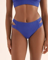 Blue Coastal Textured Mid Rise Bikini Bottom