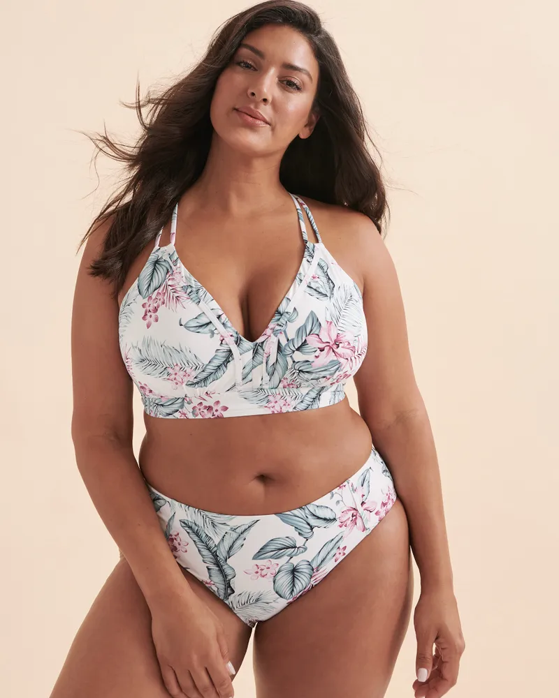 White Tropical D Cup Bralette Bikini Top