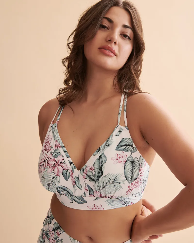 White Tropical D Cup Bralette Bikini Top