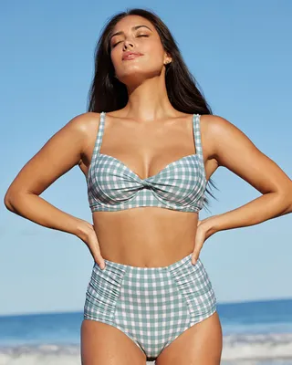 GINGHAM Twisted Bikini Top