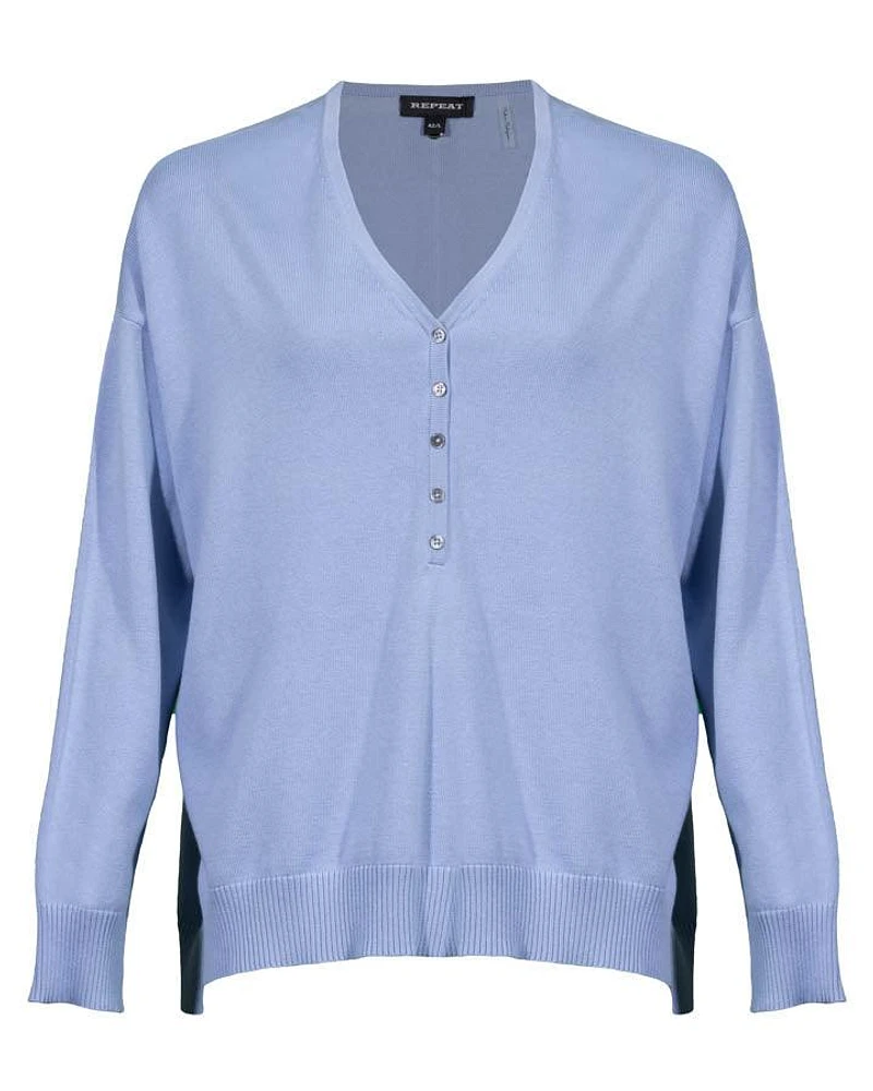 Repeat V-Neck Front Button Pullover
