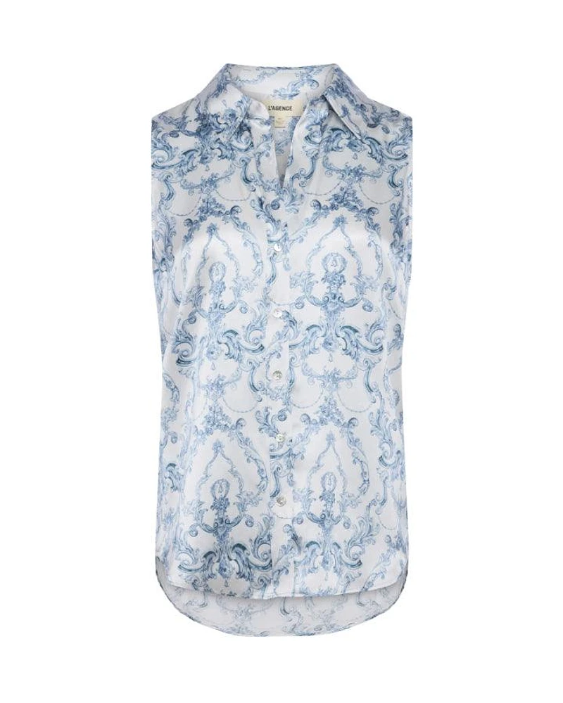 L'Agence Emmy Blue Scroll Sleeveless Blouse