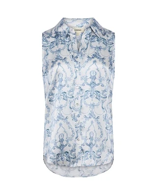 L'Agence Emmy Blue Scroll Sleeveless Blouse