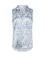 L'Agence Emmy Blue Scroll Sleeveless Blouse