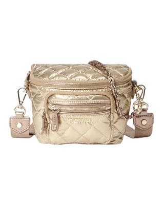 MZ Wallace Antique Gold Metallic Micro Crosby Sling Bag