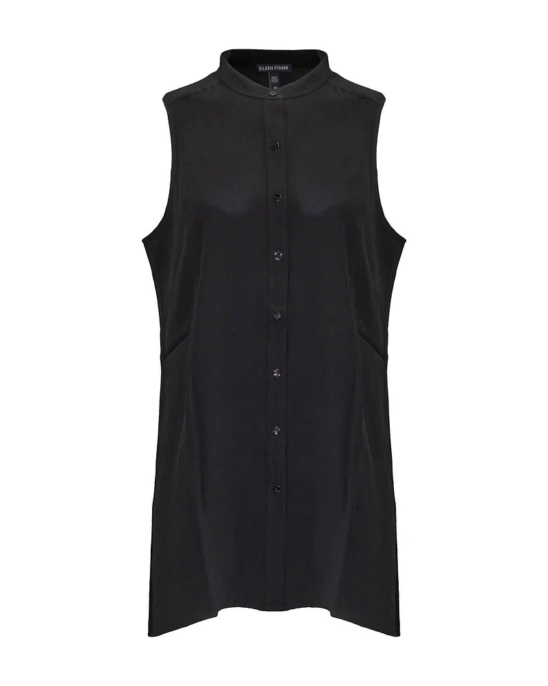 Silk Mandarin Collar Sleeveless Shirt