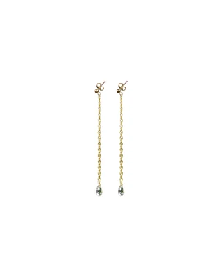 Stamped Chain Topaz Stone Dangle Earrings