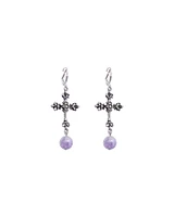 Cross with Amethyst Dangle Earrings