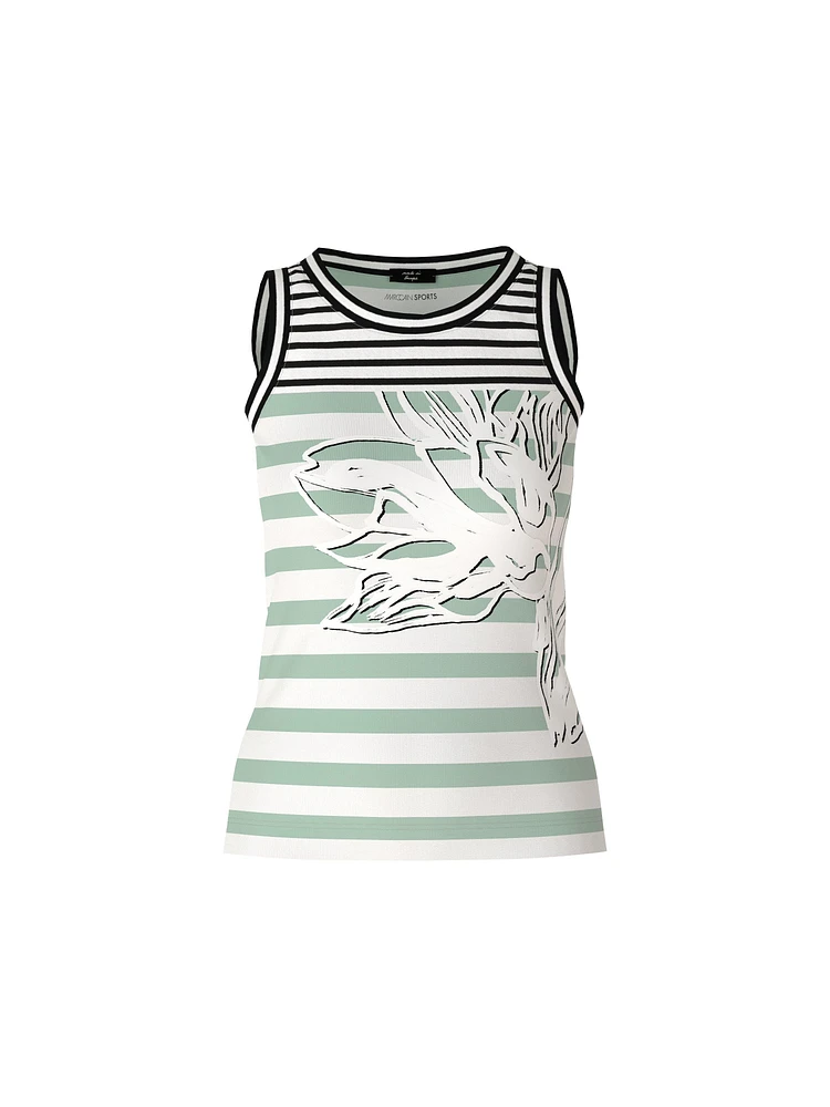Marc Cain Sleeveless Stripes With Overprint Tank