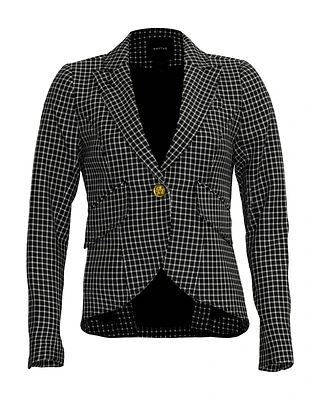 One Button Blazer Black Grid
