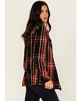 Idyllwind Women's Glenmond Dobby Plaid Print Long Sleeve Snap Flannel Shirt