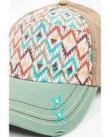 Catchfly Women's Southwestern Print Embroidered Distressed Ponytail Ball Cap