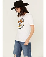Rodeo Hippie Women's Long Live Cowboys Skull Short Sleeve Graphic Tee