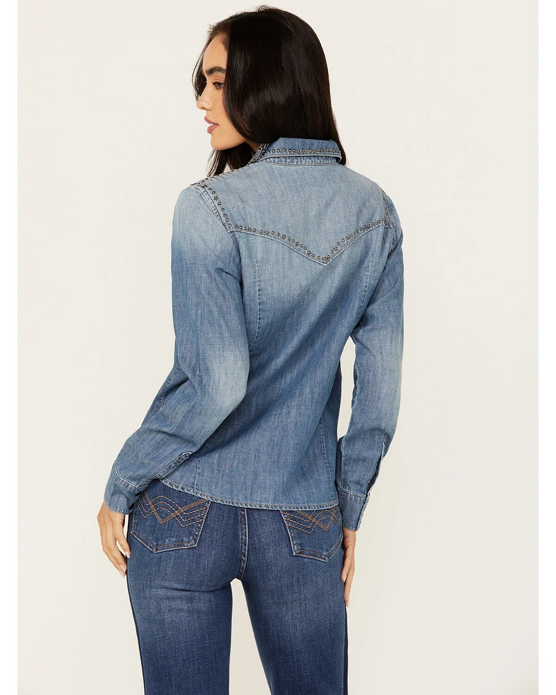 Idyllwind Women's Rigid Wayside Studded Chambray Long Sleeve Snap Western Shirt