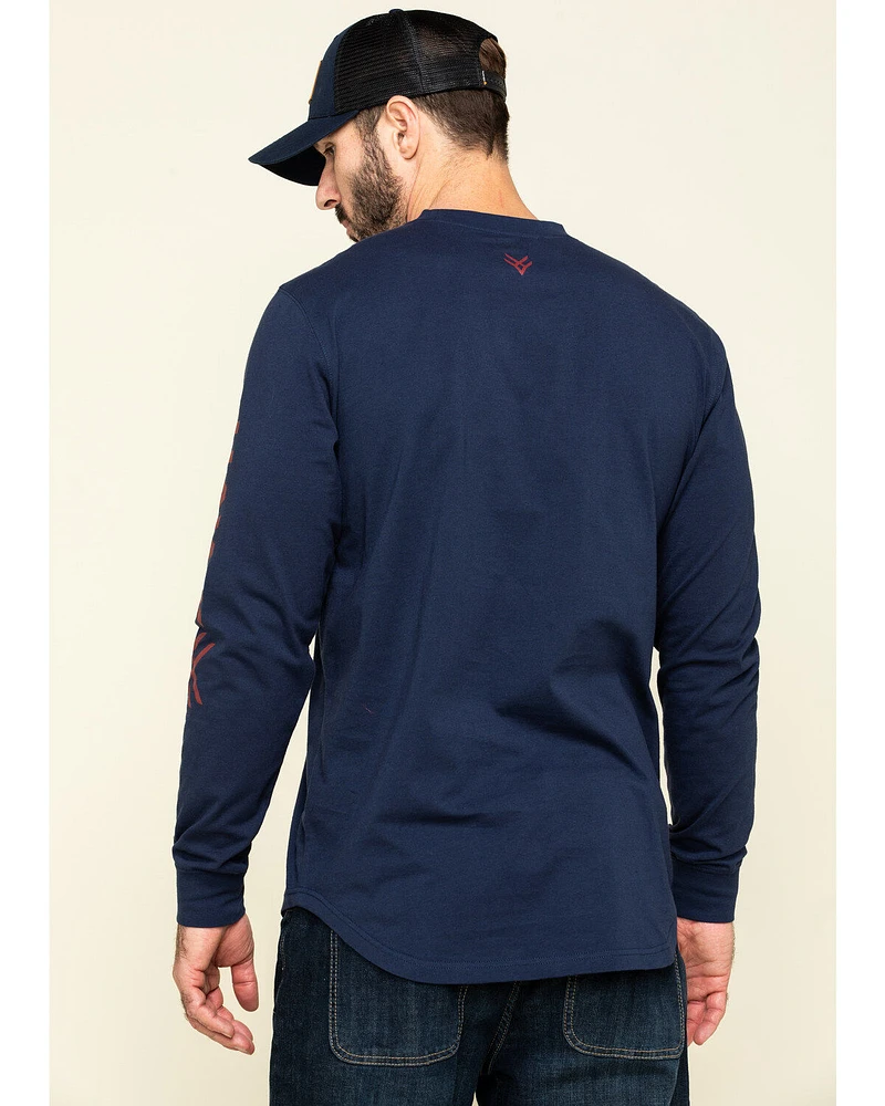 Hawx Men's Navy Sleeve Logo Long Work T-Shirt