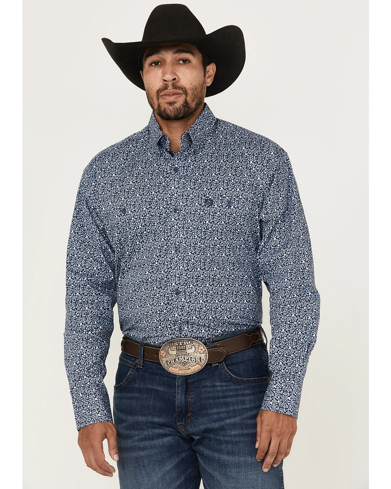 George Strait by Wrangler Men's Floral Print Long Sleeve Button-Down Stretch Western Shirt - Tall