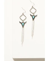 Shyanne Women's Turquoise-Toned Steer Head Fringe Earrings