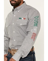 Wrangler Men's Mexico Flag Logo Geo Print Long Sleeve Button-Down Western Shirt