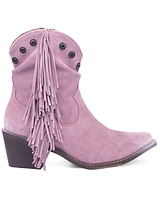 Circle G Women's Studded Suede Fringe Ankle Boots - Round Toe