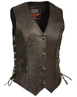Milwaukee Leather Women's Snap Front Vest With Thin Braid - 3X