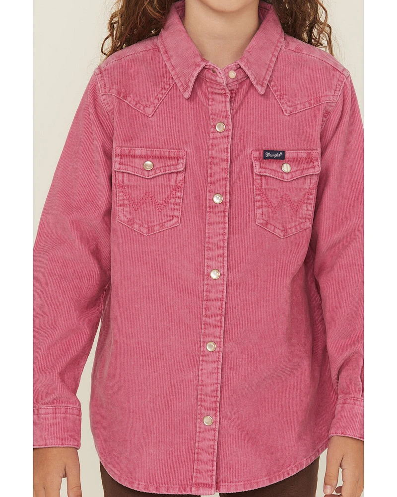 Wrangler Girls' Corduroy Long Sleeve Snap Western Shirt