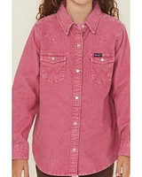 Wrangler Girls' Corduroy Long Sleeve Snap Western Shirt