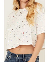 Blue B Women's Rhinestone Short Sleeve Cropped Tee