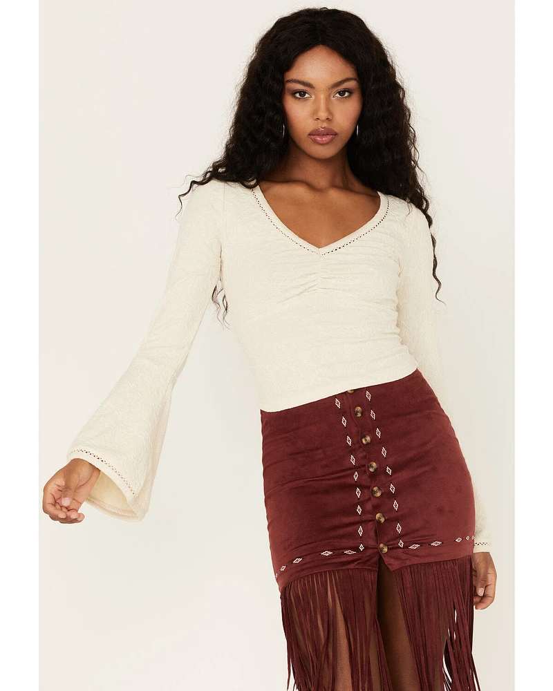 Shyanne Women's Deep V-Neck Bell Sleeve Crop Top