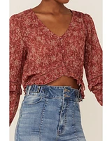 En Crème Women's Floral Ruffle Hem Blouse