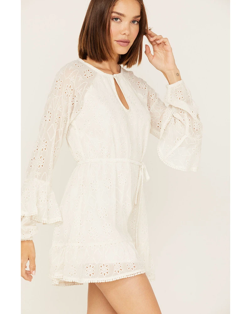 Shyanne Women's Eyelet Lace Long Sleeve Mini Dress
