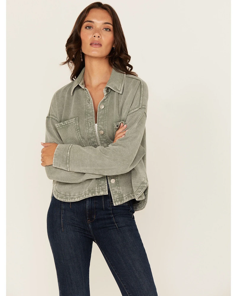 White Crow Women's Washed Cropped Knit Shacket