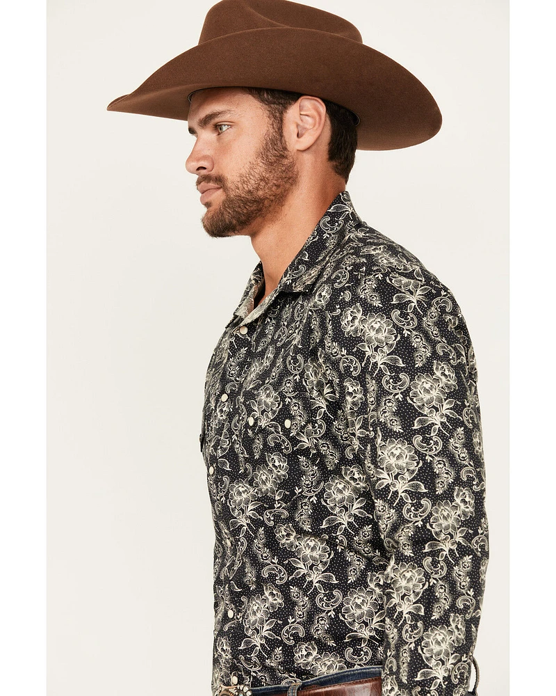 Rock & Roll Denim Men's Floral Print Long Sleeve Snap Stretch Western Shirt