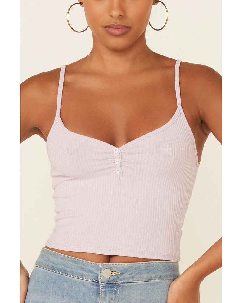 Wild Moss Women's Rib Knit V-Neck Crop Cami